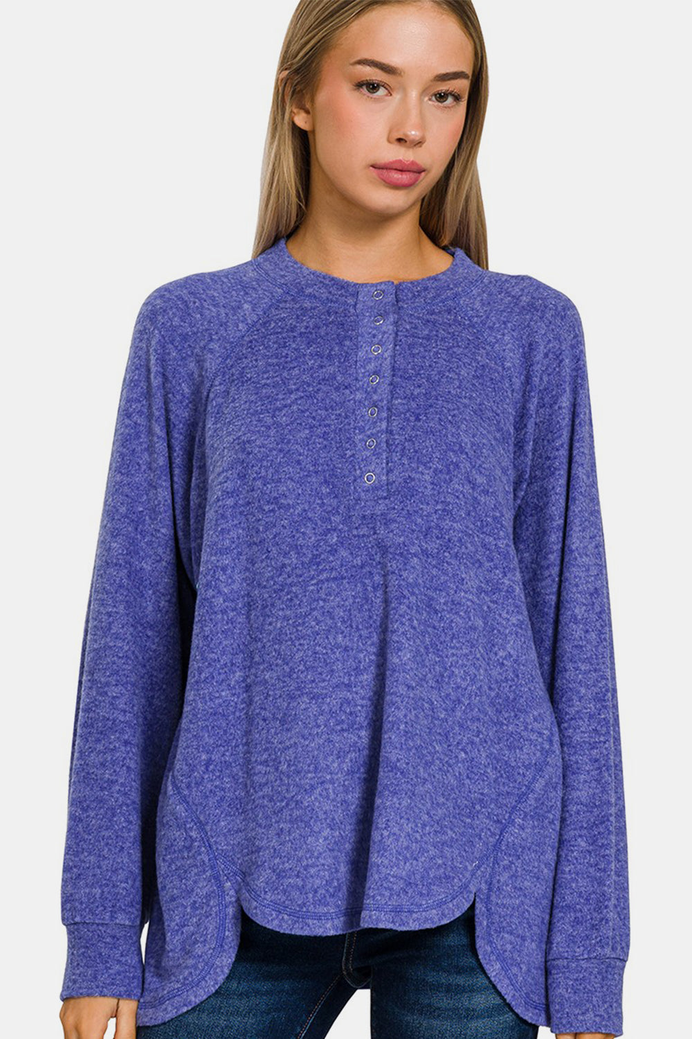 Johana® | Full size high-low sweater in brushed melange