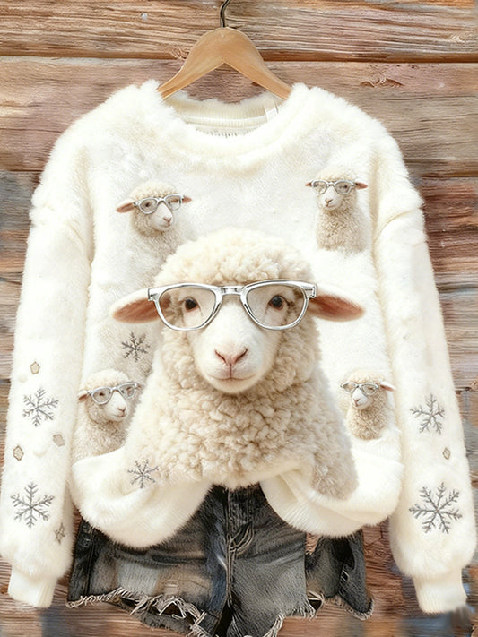 Comstylish Little Sheep Looking Around Flannel Warm-up Sweatshirt