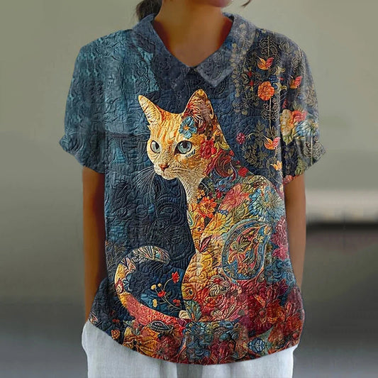 Comstylish Women's Animal Cat Print Casual Shirt
