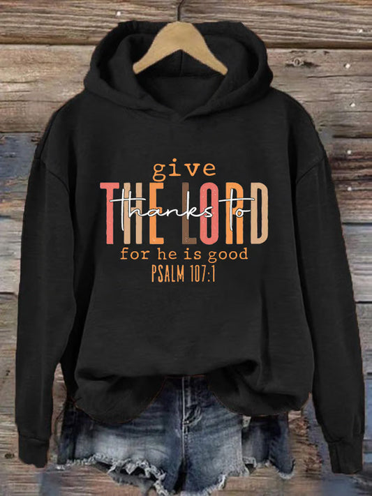Women's Give Thank To The Lord Printed Hoodie artswardrobe