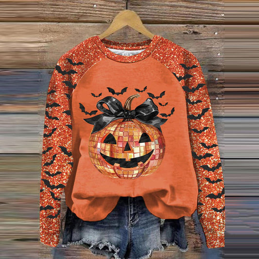 Comstylish Women's Pumpkin Sequins Print Sweatshirt