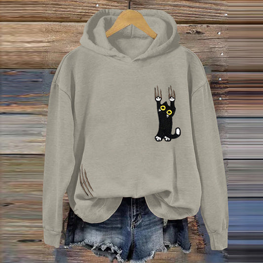 Vintage Black Cat Embroidery Art Ladies Sweatshirt elevenforest
