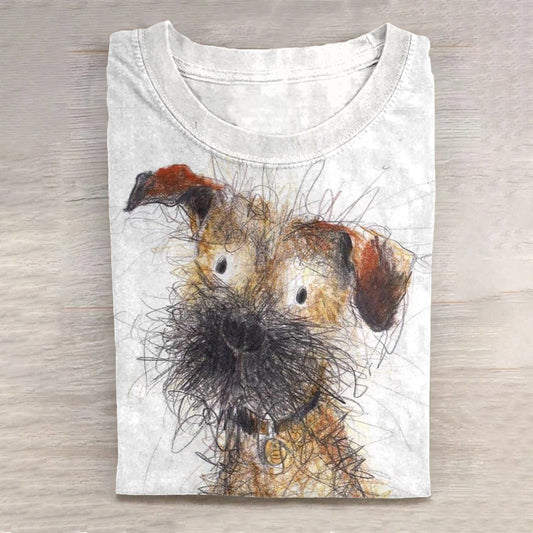 Comstylish Cute Dog Scrawled Puppy Art Print Casual Short Sleeve T-Shirt