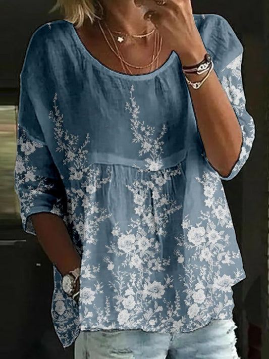 Women's Retro Floral Print Top artswardrobe