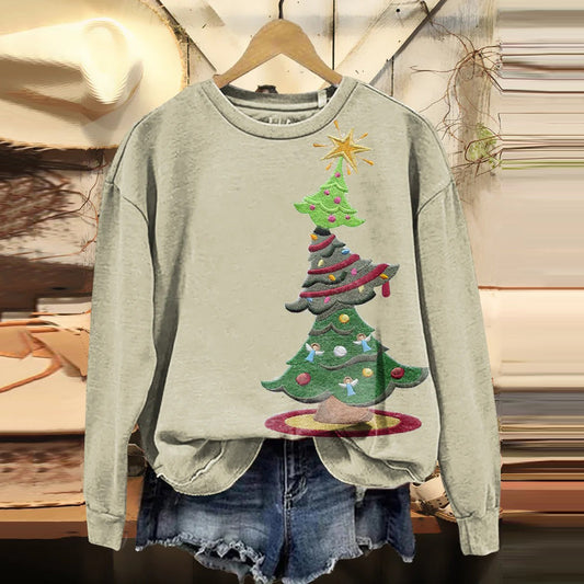 Comstylish Christmas Tree Art Pattern Casual Warm Crew Neck Sweatshirt