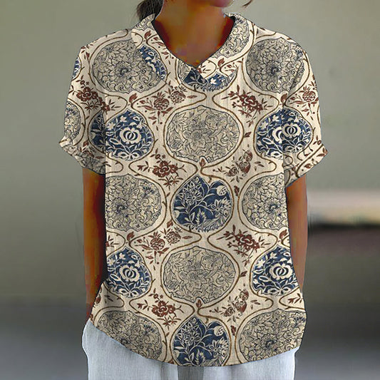 Comstylish Vintage Japanese Art Print Lapel Blouse