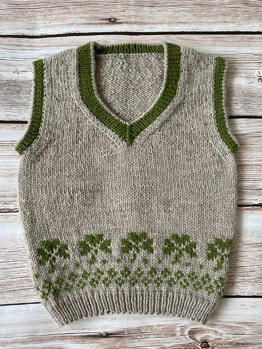 Men's Vintage Irish Shamrock Cozy Knit V Neck Vest artswardrobe
