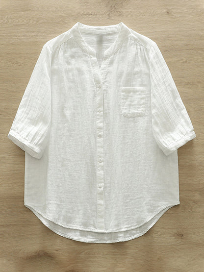 Women's Simple Solid Color Linen Blend Casual Shirt artswardrobe