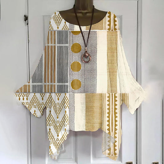 Vintage Abstract Geometric Art Print Cotton And Linen Casual Shirt artswardrobe