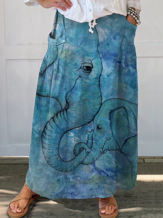 Women's Art Painting Love and Peace Elephant Fun Print Skirt