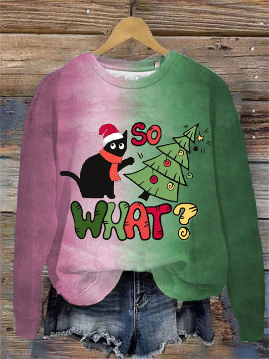 Comstylish Women's Christmas Cute Pet Cat Printed Sweatshirt