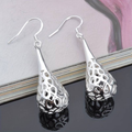 Hollow Dangling Drop Silver Earrings