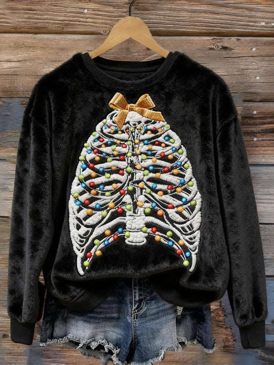 Comstylish Christmas Lights Tangled Skeleton Cozy Plush Sweatshirt