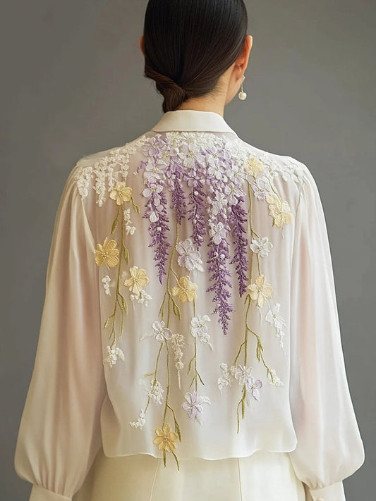 Comstylish Women's Mesmerising Floral Embroidered Chiffon Shirt