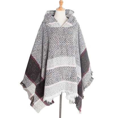Vintage Herringbone Hooded Pullover Shawl elevenforest