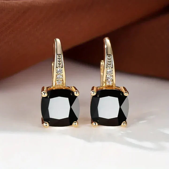 Mystic Gemstone Stone Hoop Gold Earrings