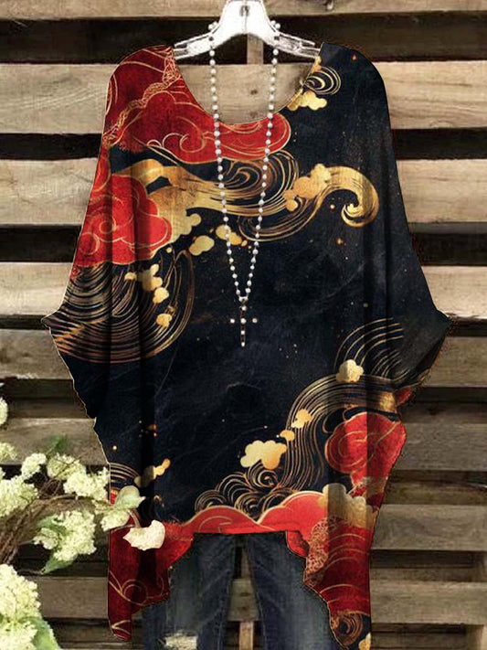 Women's Vintage Abstract Cloud Print Casual Top