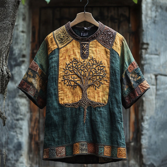 Men's Celtic Knot Tree Of Life Patchwork Contrast T-shirt artswardrobe