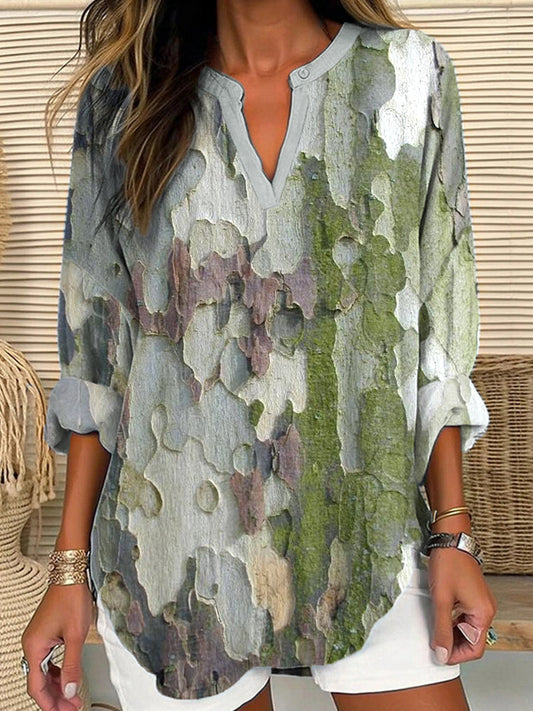 Women's Western Textured Print Linen-blend Shirt