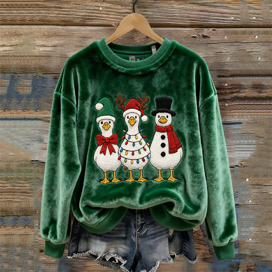 Lovely Christmas Ducks Fleece Cozy Plush Sweatshirt artswardrobe