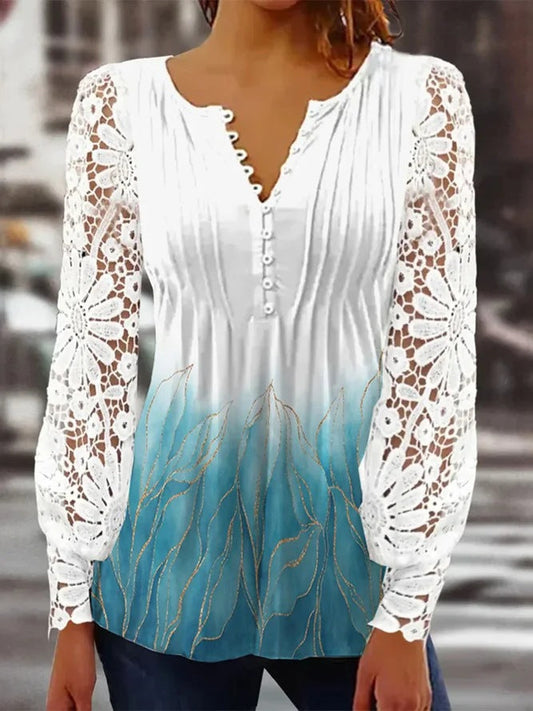 Women's Fashion Lace Long-sleeved T-shirt