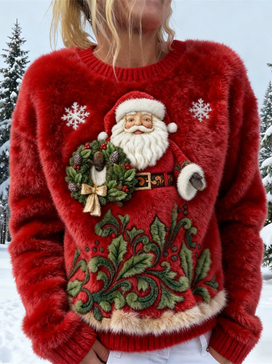 Comstylish Santa Claus Design Women's Soft Plush Sweater