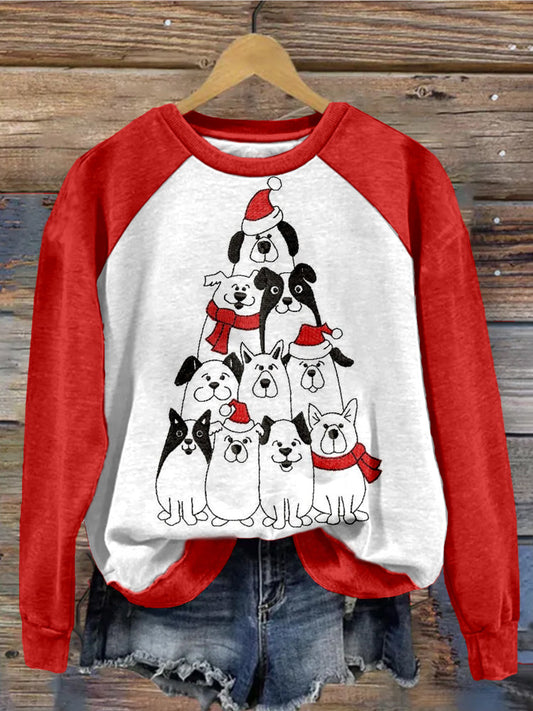 Comstylish Funny Christmas Dog Tree Embroidered Cozy Sweatshirt