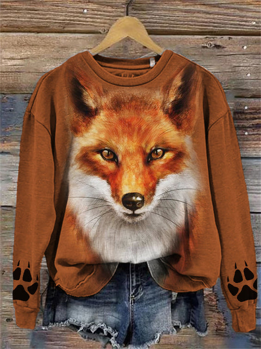 Forest Fox Art Paw Print Comfy Sweatshirt artswardrobe