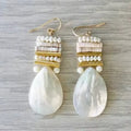 White Stone Pearl Gold Earrings