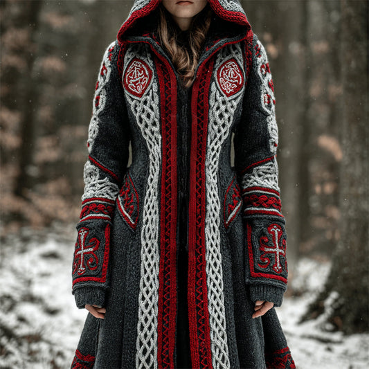 Halloween Gothic Art Women's Knitted Hooded Long Cardigan artswardrobe
