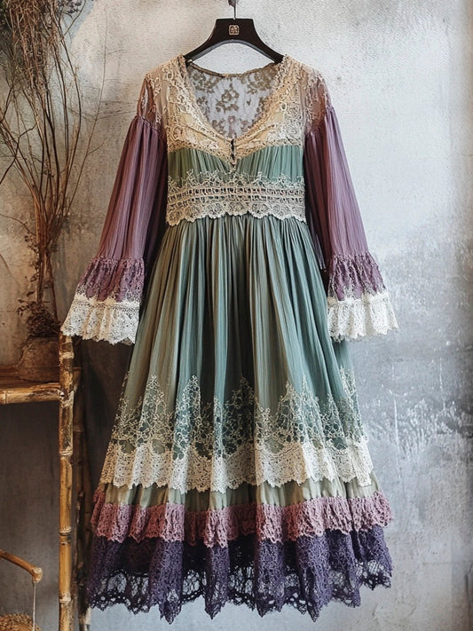 Vintage Lace Floral Women's Long Dress artswardrobe