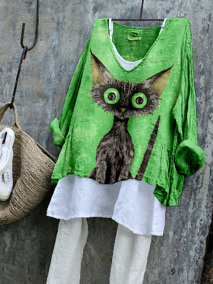 Lovely Black Cat Pattern Cozy Flowy Tunic elevenforest