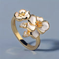 White Enamel Flower Gold Ring