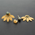 Golden Leaf Dark Pearl Earrings
