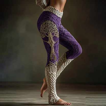 Vintage Viking Tree Of Life Celtic Knot Art Knit Cozy Leggings artswardrobe