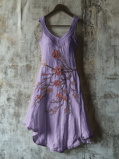 Vintage Celtic Knot With Cherry Blossoms Pattern Linen Tank Dress artswardrobe