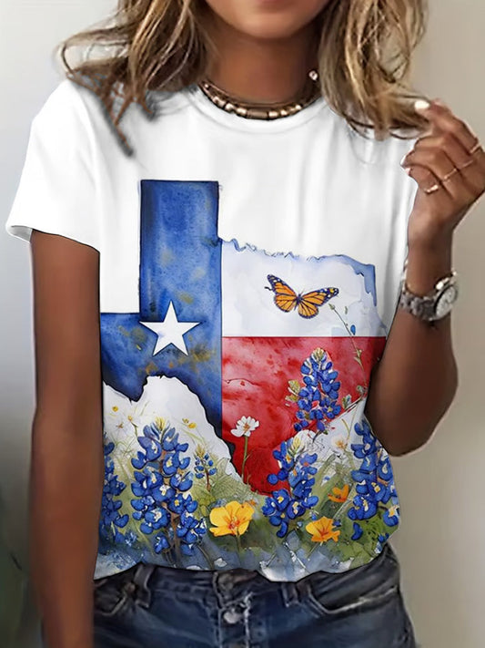 Comstylish 🙏💔join Us In Praying For Texas.🙏women's Texas Strong Print Crew Neck T-shirt