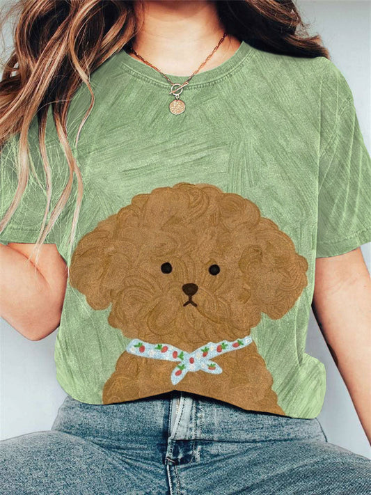Comstylish Women's Casual Cute Pet Dog Cartoon Print T-shirt
