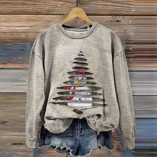 Comstylish Retro Snowman Christmas Tree Art Christmas Print Sweatshirt