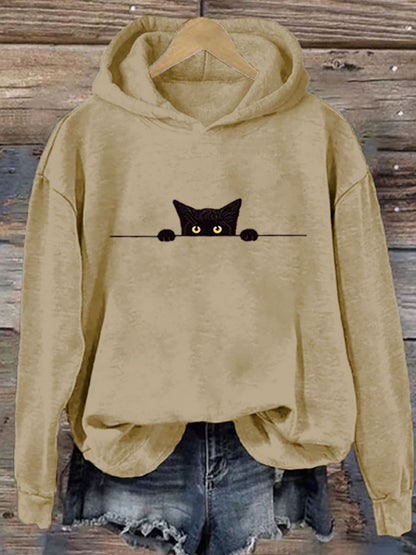 Comstylish Women's Casual Funny Black Cat Print Hoodie