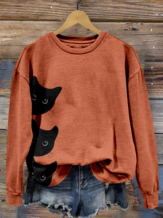 Peeking Black Cats Pattern Vintage Cozy Sweatshirt elevenforest