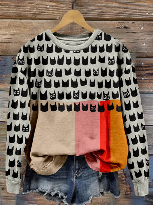 Modern Black Cat Art Vintage Washed Sweatshirt elevenforest