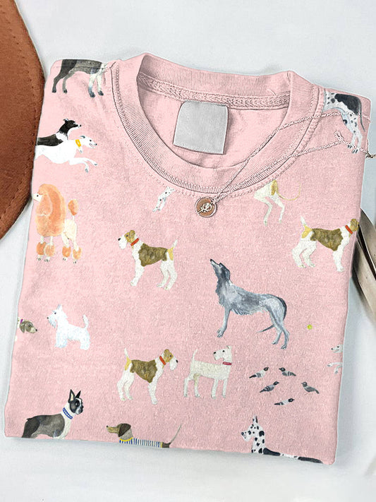 Comstylish Cute Dogs Art Print Short Sleeve T-Shirt