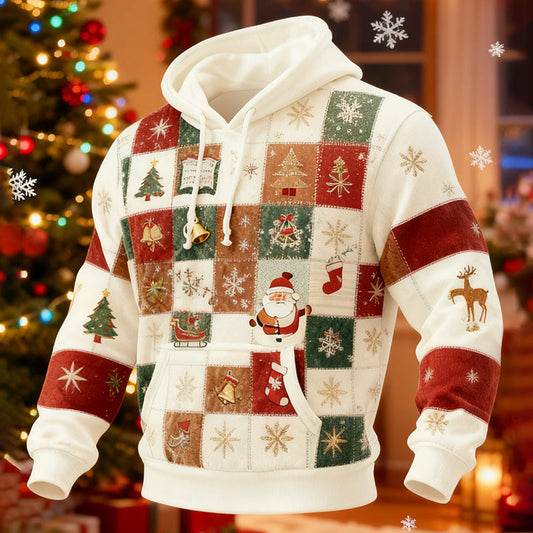 Comstylish Men's Christmas Patchwork Print Casual Hoodie