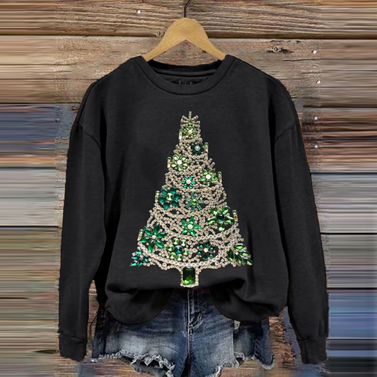 Comstylish Women's Christmas Tree Art Printed Sweatshirt