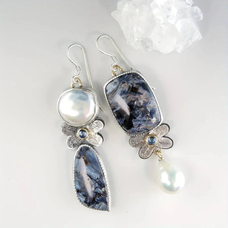 Blue Stone & Pearl Earrings