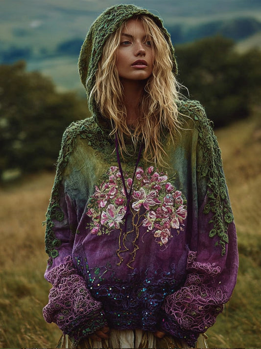 Women's Vintage Tie-dye Embroidered Casual Vintage Hoodie artswardrobe