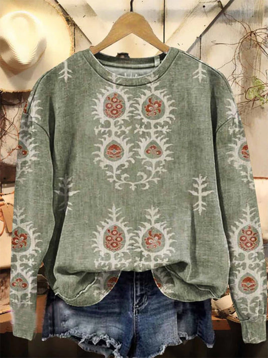 Comstylish Women's Ethnic Style Print Casual Sweatshirt
