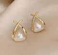 Cross Triangle Pearl Dropping Earrings