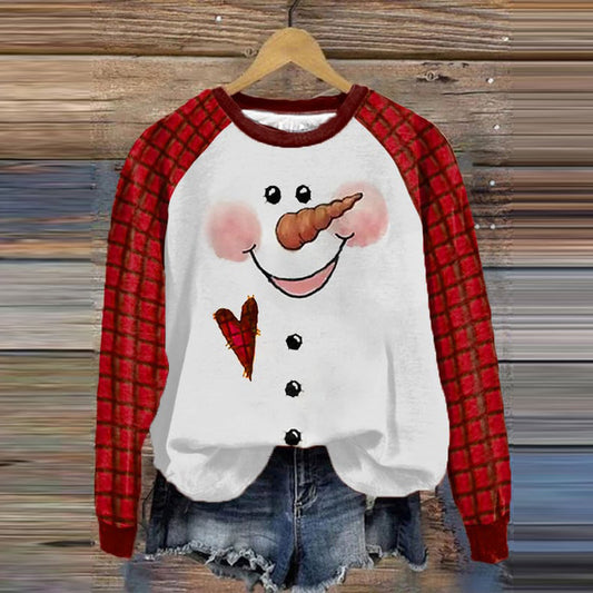 Comstylish Christmas Snowman Print Long Sleeved Sweatshirt
